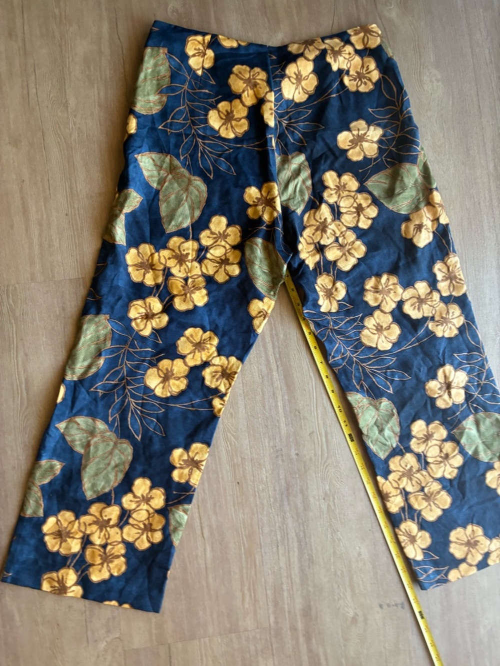 Tommy Bahama Silk Tropical Crop Pants blue yellow hibiscus side zip vacation 6